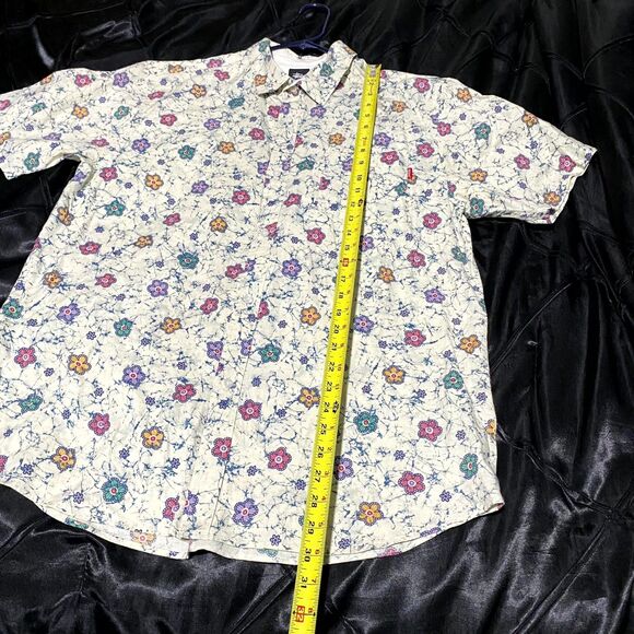 Stussy Button-Up Shirt Men's XL Beige Floral Print Short Sleeve Preppy Casual - Picture 5 of 6